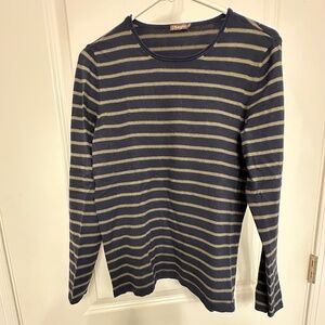 J. McLaughlin Poet Sweater Navy Blue with Olive Stripes